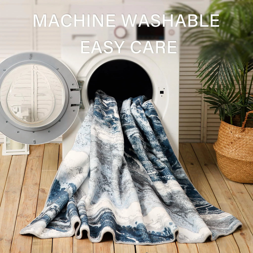 Blue 8x10 Machine Washable Area Rug Z323