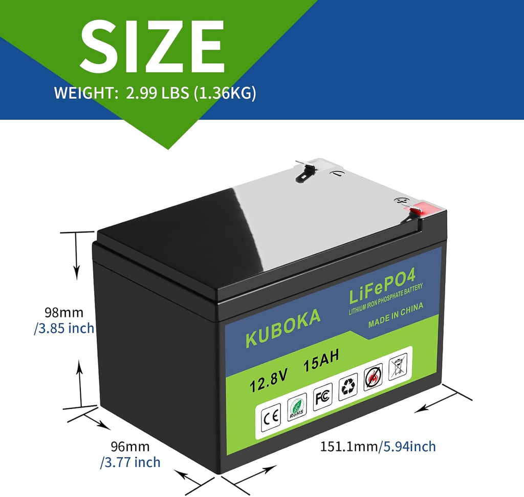 12V 15Ah LiFePO4 Lithium-ion Rechargeable Battery with Built-in BMS R7153