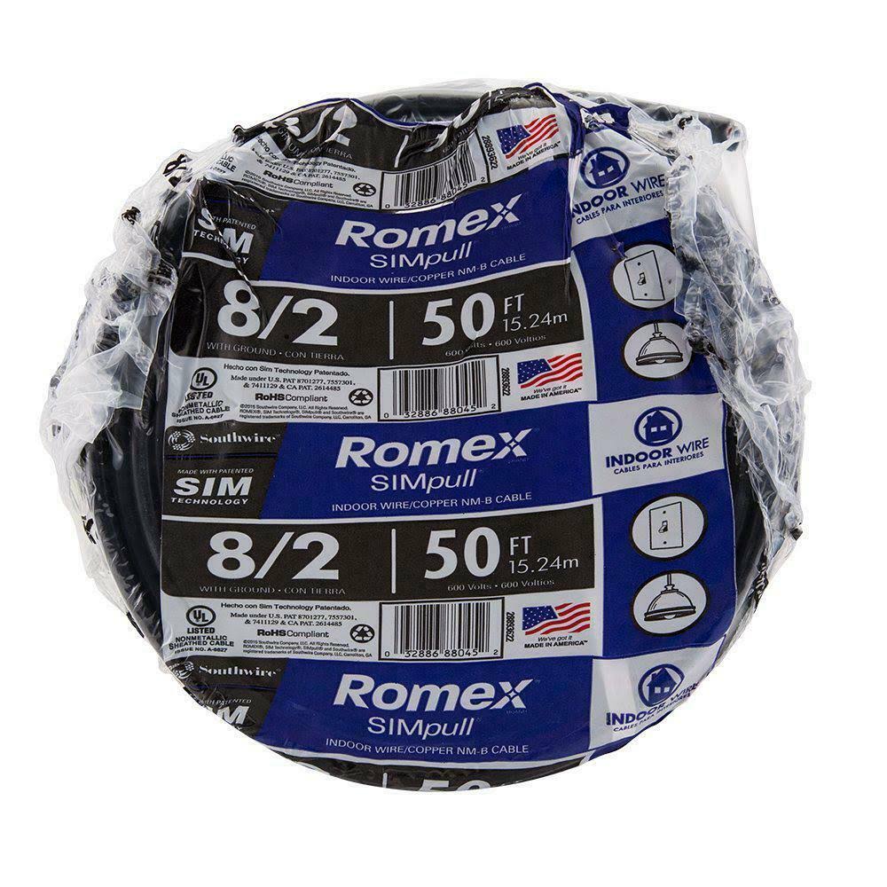 50 ft. 8/2 Black Stranded Cu NM-B W/G Wire V6689