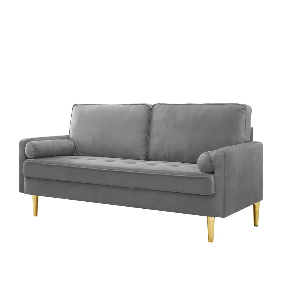 67" Velvet Tufted Loveseat Sofa with Bolster Pillows I18441