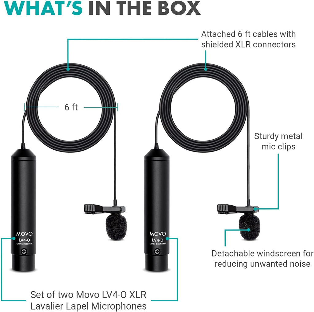Omnidirectional Lavalier Microphone Set with Lapel Mic Clips and Windscreens, Pack of 2 R775615
