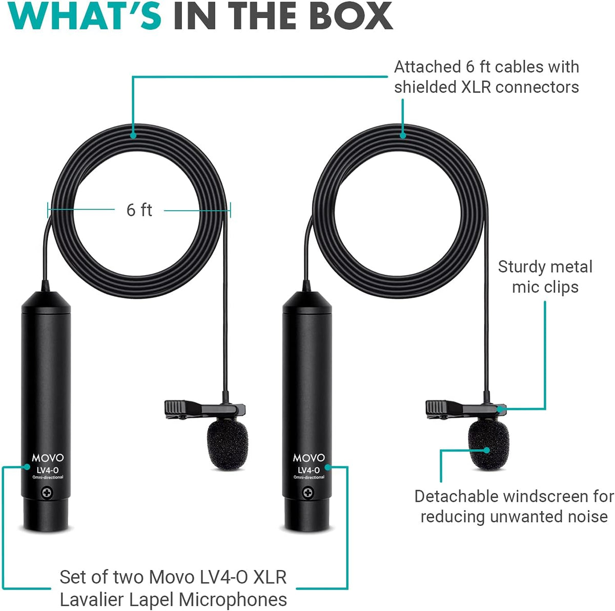 Omnidirectional Lavalier Microphone Set with Lapel Mic Clips and Windscreens, Pack of 2 R775615