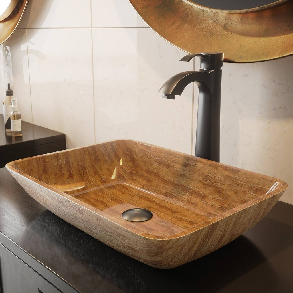 Amber Sunset Glass Rectangular Vessel Bathroom Sink N157891