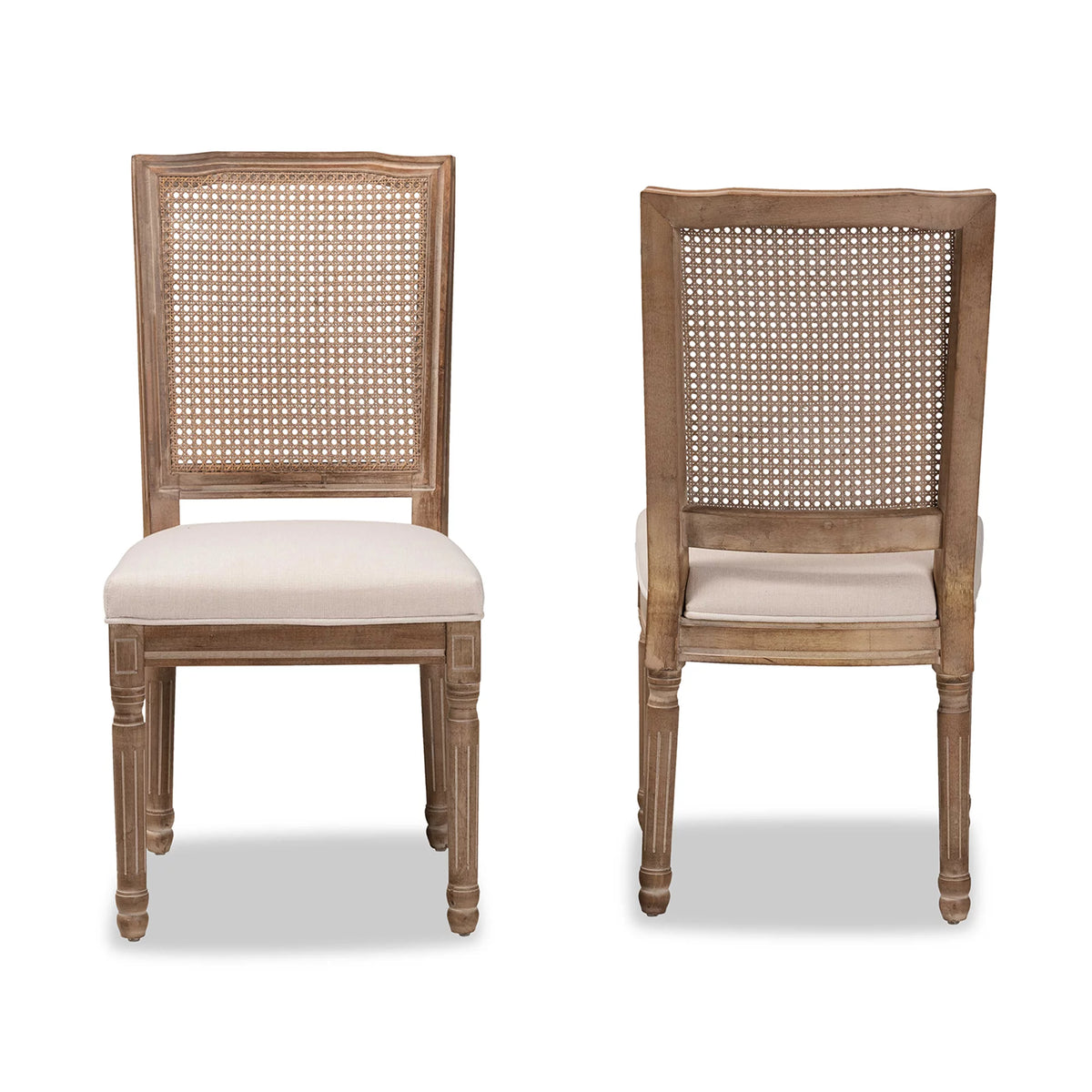 Beige and Antique Brown Dining Chair Set of 2 D5898