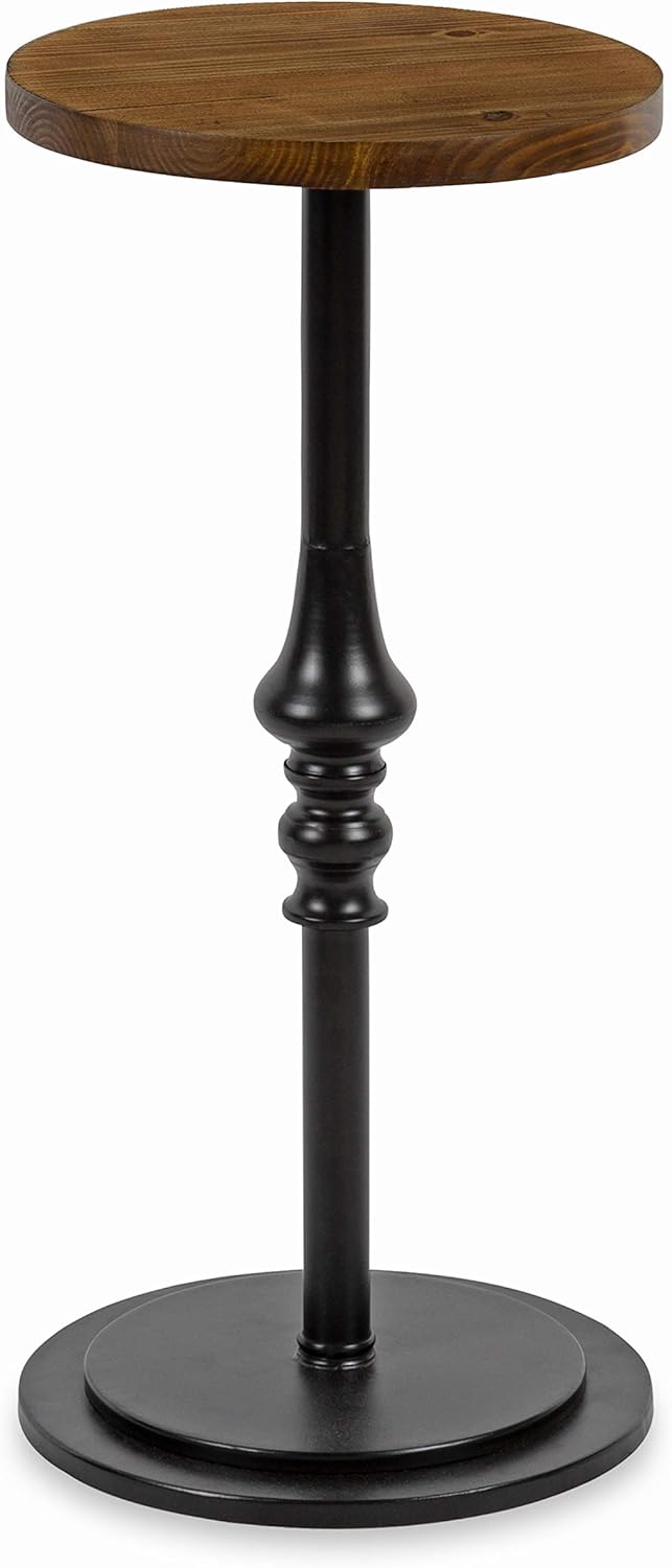 Rustic Pedestal Table, 12 x 12 x 26, Rustic Caramel and Black W38015