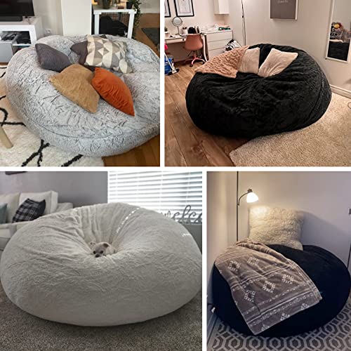 Round Soft Fluffy PV Velvet Washable Bean Bag Chair Cover 5ft Dark Grey M167585