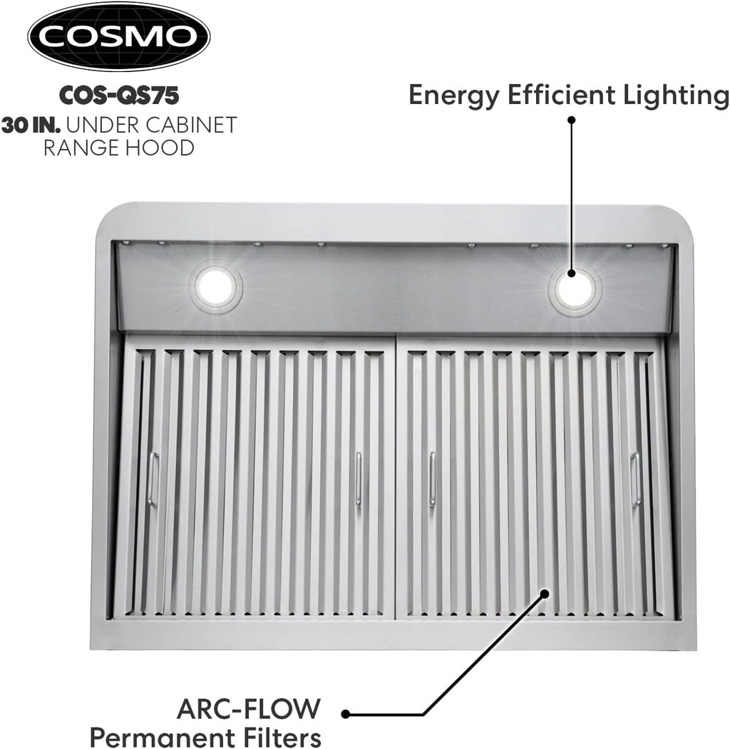 30 in. Under Cabinet Range Hood with 500 CFM, Permanent Filters, LED Lights, Stainless Steel I508033