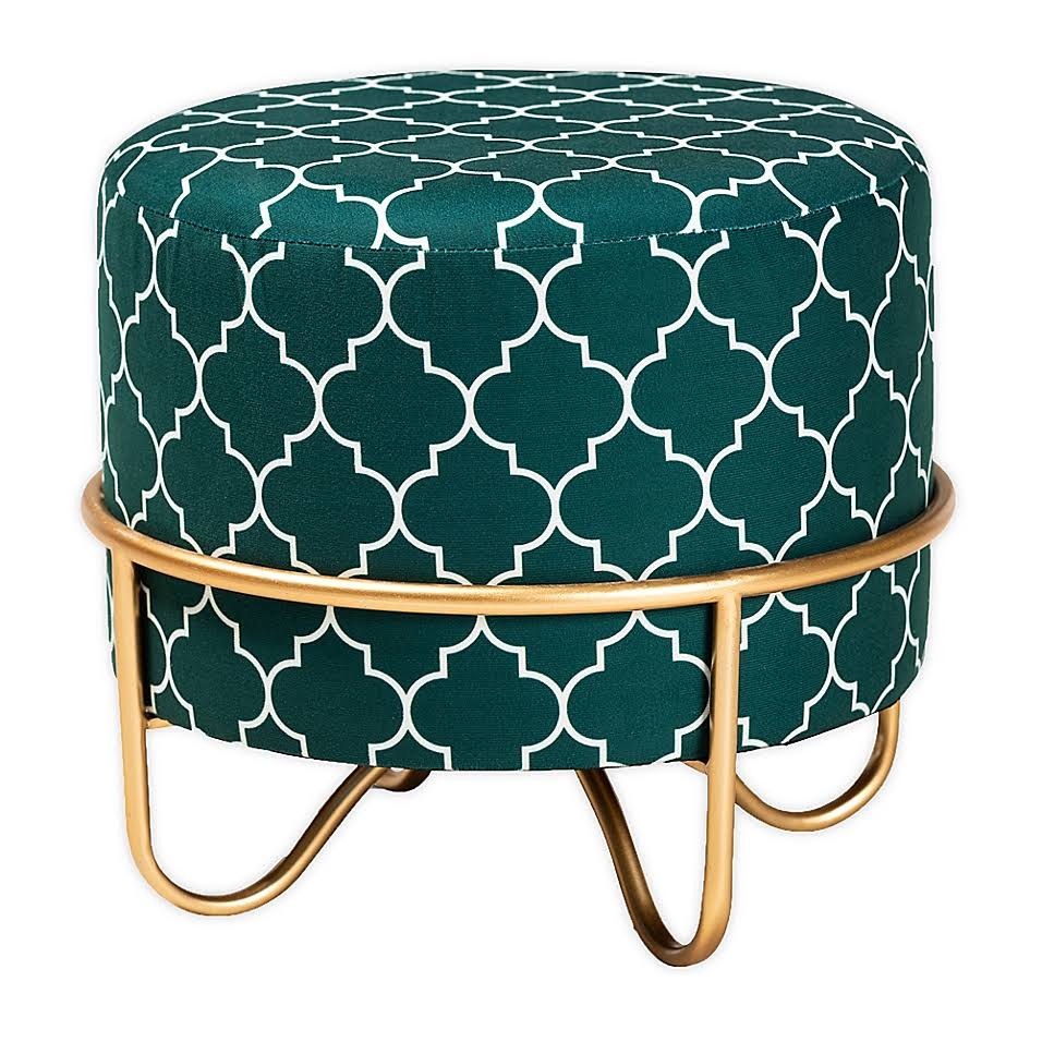 Velvet Ottoman in Green Multi R653859