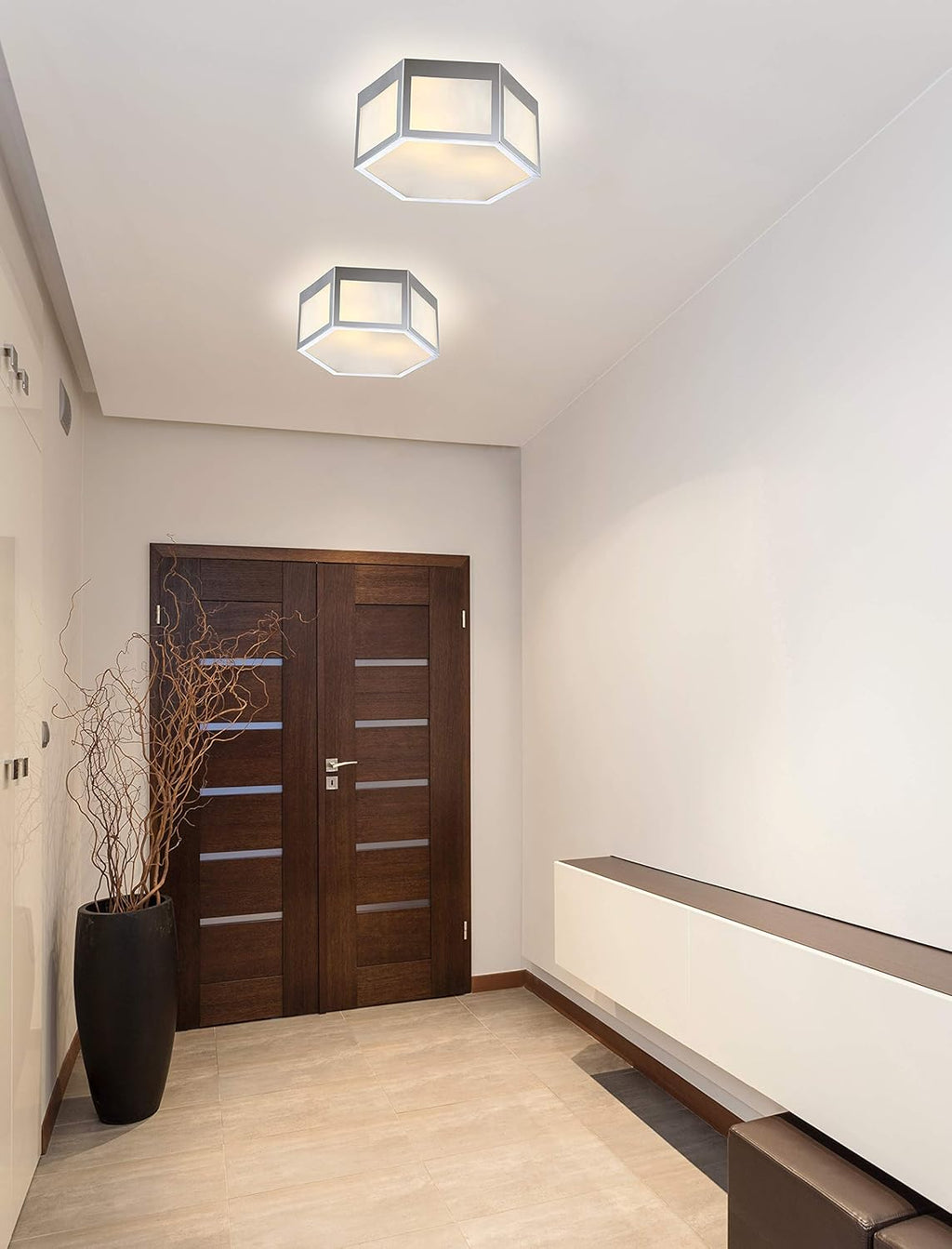 15.75" Hexagon Metal Frosted Glass LED Flush Mount T10183