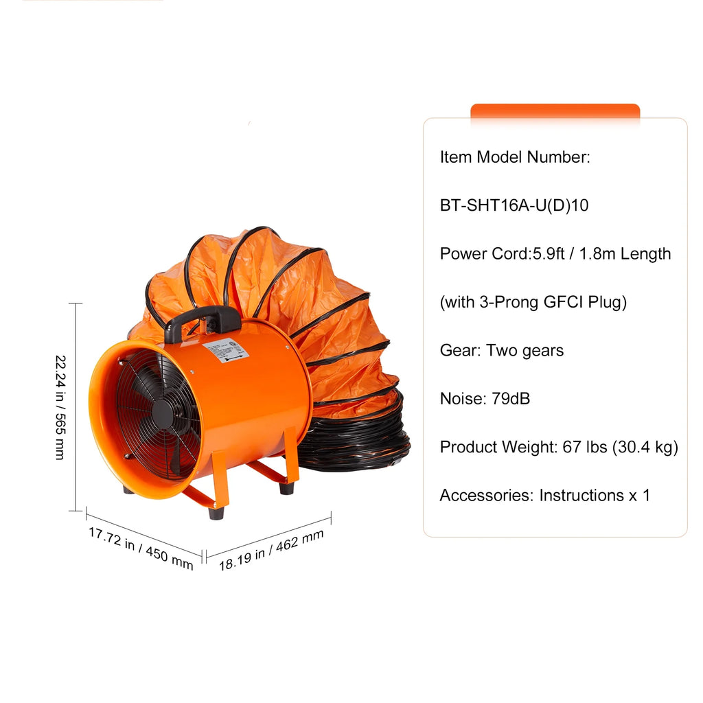 16" Portable Industrial Extractor Fan Blower with 33ft Duct Hose W92995