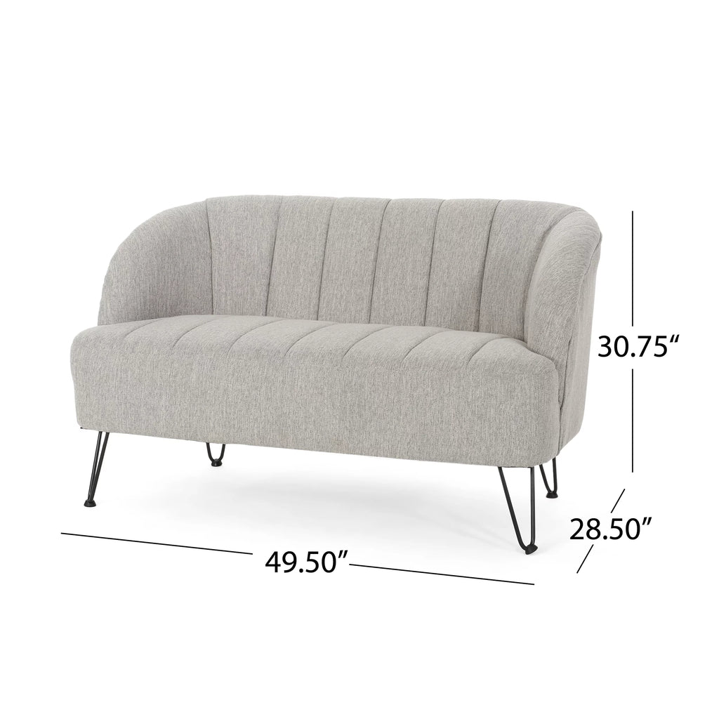 Light Gray Fabric Loveseat with Hairpin Legs N4759