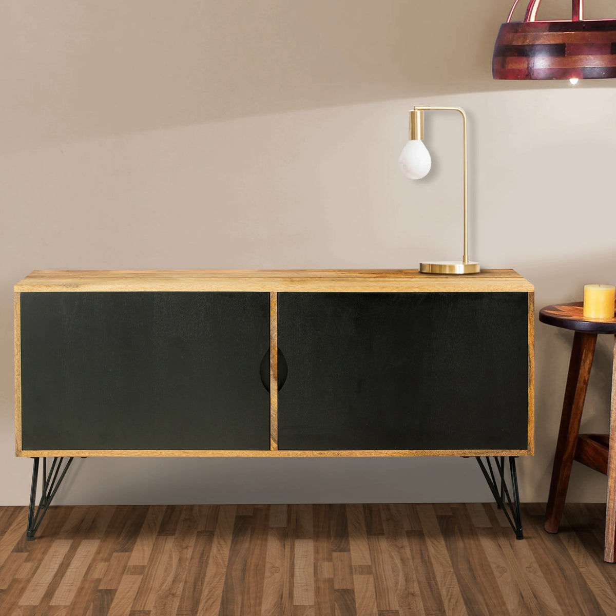 Oak Brown and Black TV Entertainment Unit with 2 Doors M785831