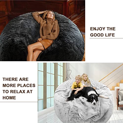 Round Soft Fluffy PV Velvet Washable Bean Bag Chair Cover 5ft Dark Grey M167585