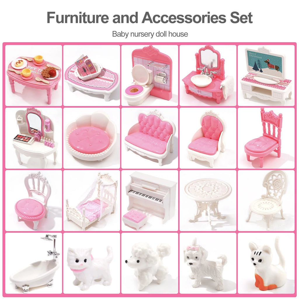 Wooden Dollhouse with 24pcs Furniture Z597045