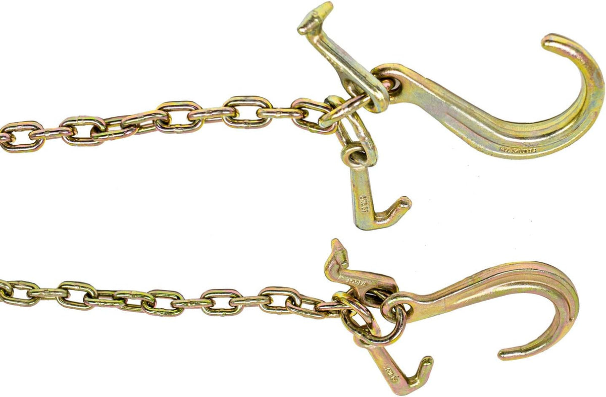 5/16'' x 3' G70 V-Chain Bridle with 8" Medium J Hooks, T-Hook & J-Hook with Grab Hooks, 4700 lbs WLL, Pack of 2 D2682