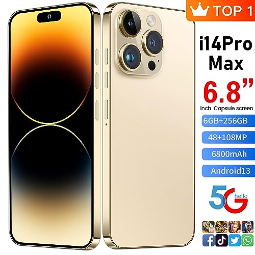 Unlocked Cell Phone 6.82" HD Screen 6+256GB Android 13 Smartphone Dual SIM Gold F710