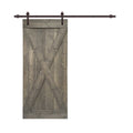 Weather Gray Stained Wood Interior Sliding Barn Door with Hardware Kit V2241