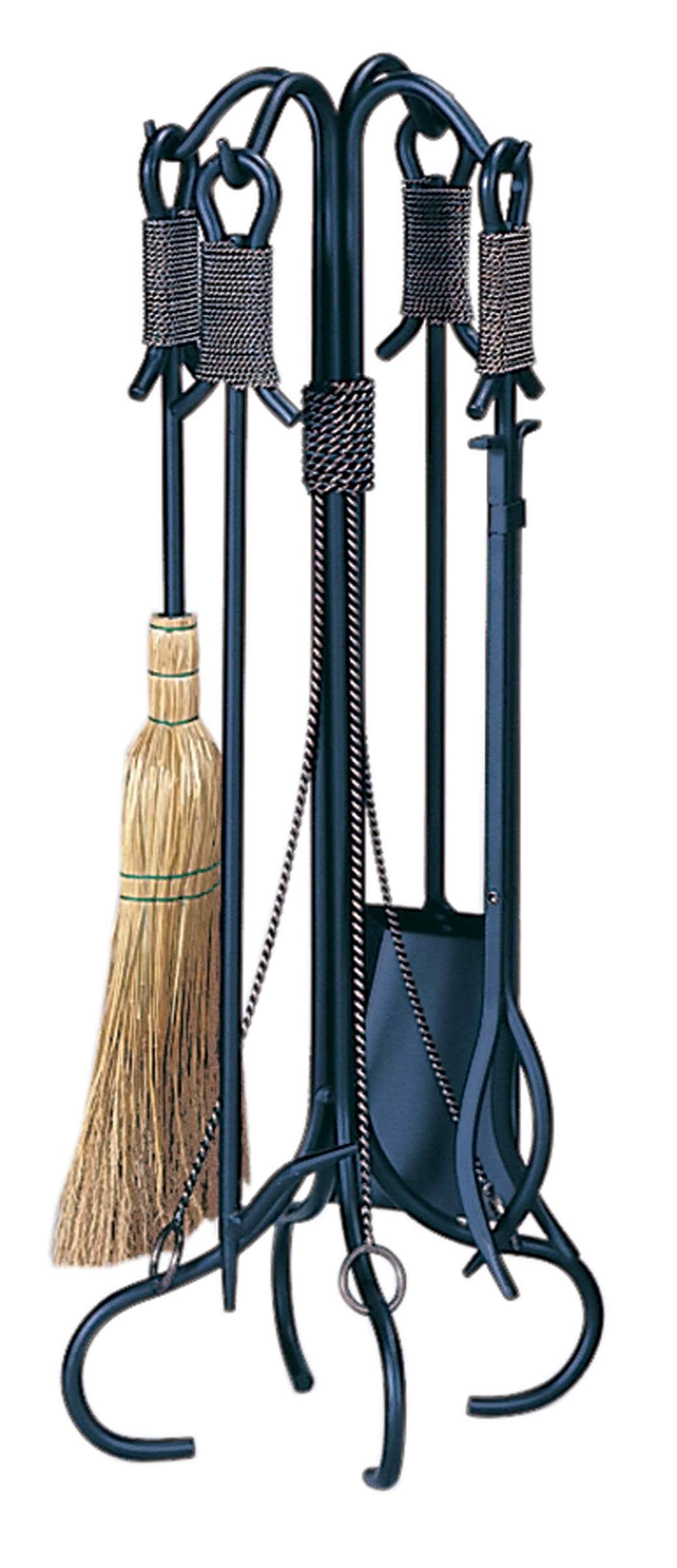 5 Piece Black Wrought Iron Fireset with Copper Rope A31096