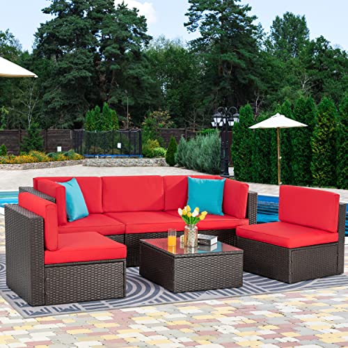 6 Pieces PE Wicker Rattan Sectional Sofa Set with Coffee Table X5152