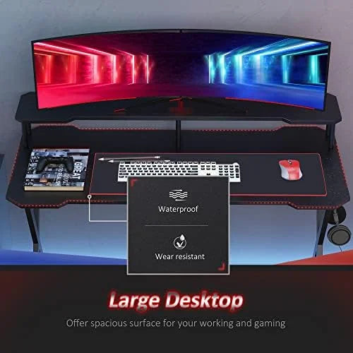 55 Inch Black Gaming Desk with Monitor Stand T365