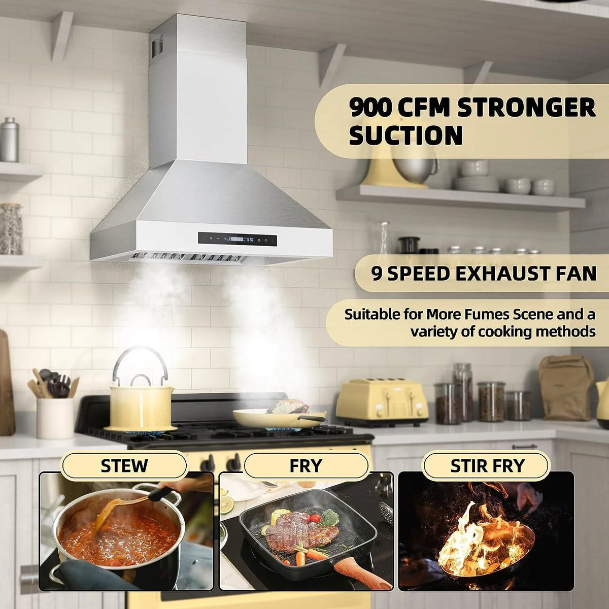 30 inch Wall Mount Range Hood Stainless Steel 900CFM 3-speeds S5146