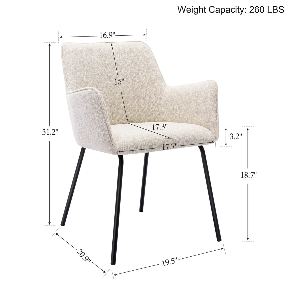 Beige Linen Upholstered Dining Chairs Set of 2 with Black Metal Legs R140