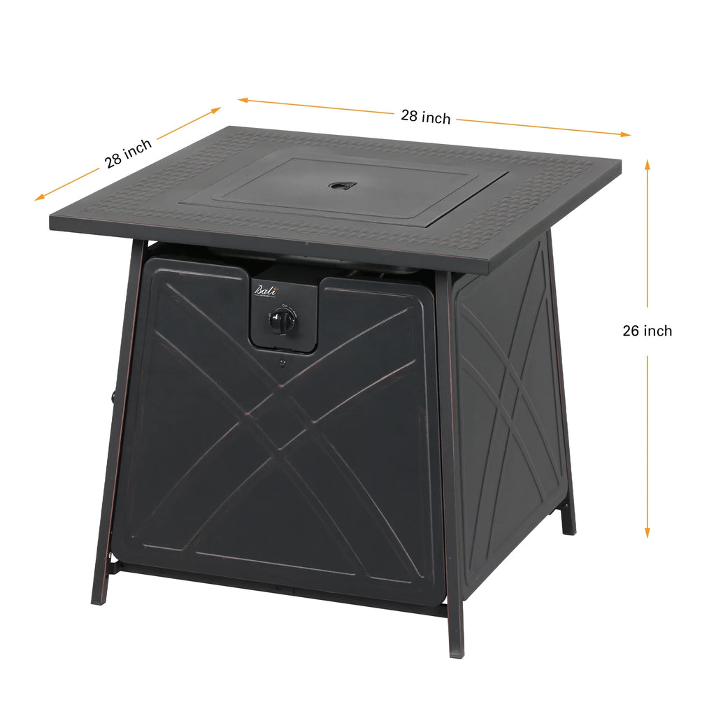 28" Gas Fire Pit Table with Blue Glass Stones B439