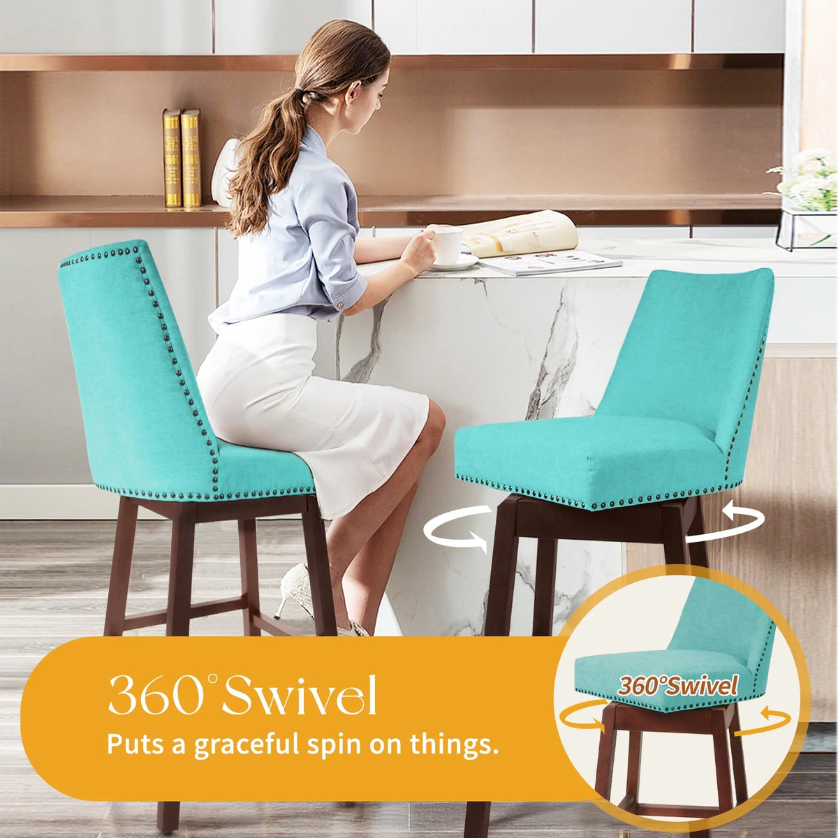 Tiffany Swivel Upholstered Bar Stools Set of 2 N229627