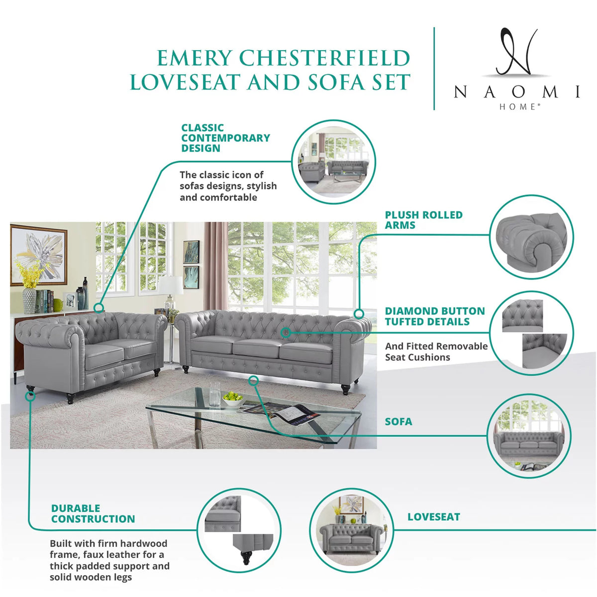 White Tufted Sofa L6110