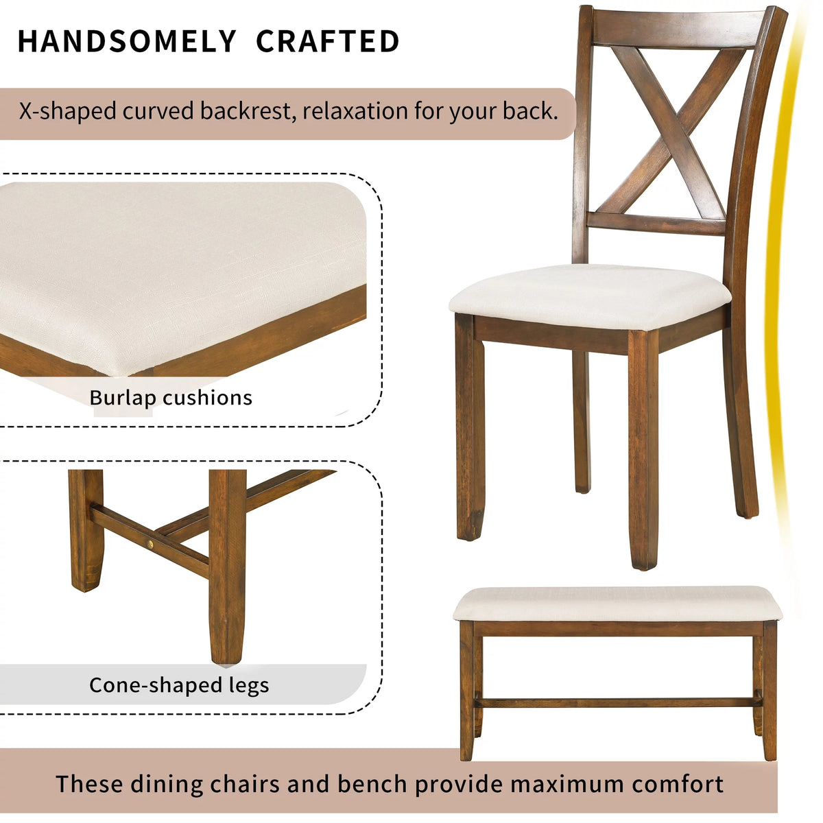 6-Piece Wooden Dining Table Set with 4 Chairs and Bench P9346