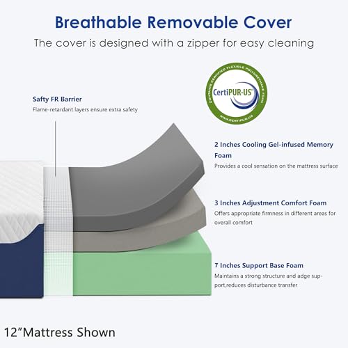 12 Inch Green Tea Gel Memory Foam King Mattress T307
