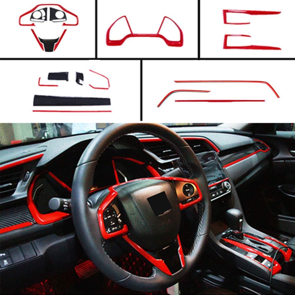 18Pcs Red ABS Carbon Fiber Print Steering Wheel Cover Trim Set S1443
