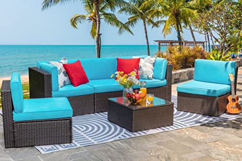 6 Pieces PE Wicker Rattan Sectional Sofa Set with Coffee Table X5152