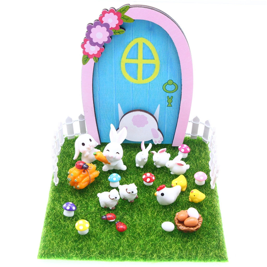 Dollhouse Miniature Easter Rabbit Door Model Photo Props S119