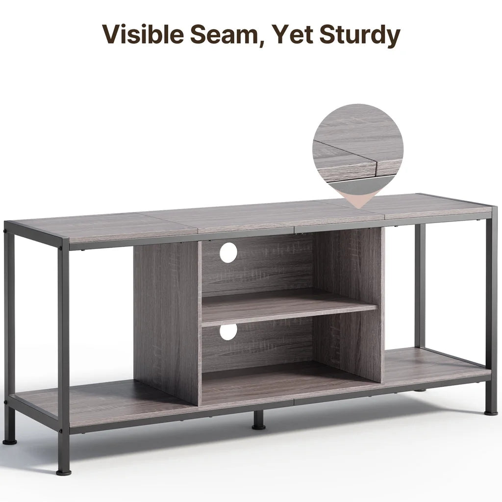 Mid-Century Wooden TV Stand with Open Storage Shelves and Metal Frame U658059