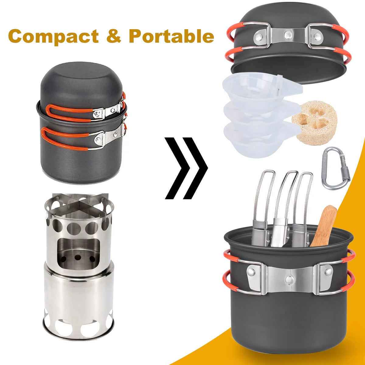 Outdoor Cooking Utensils Set with Camping Stove Lightweight Aluminum Pot and Stainless Steel Cutlery I531