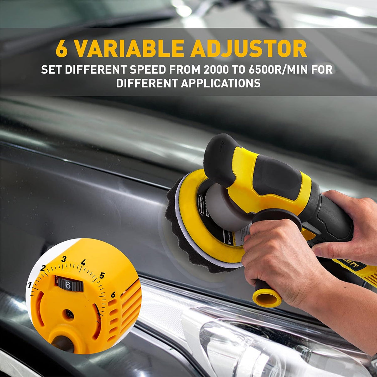 6-inch Variable Speed Dual Action Polisher with Detachable Handle U7645