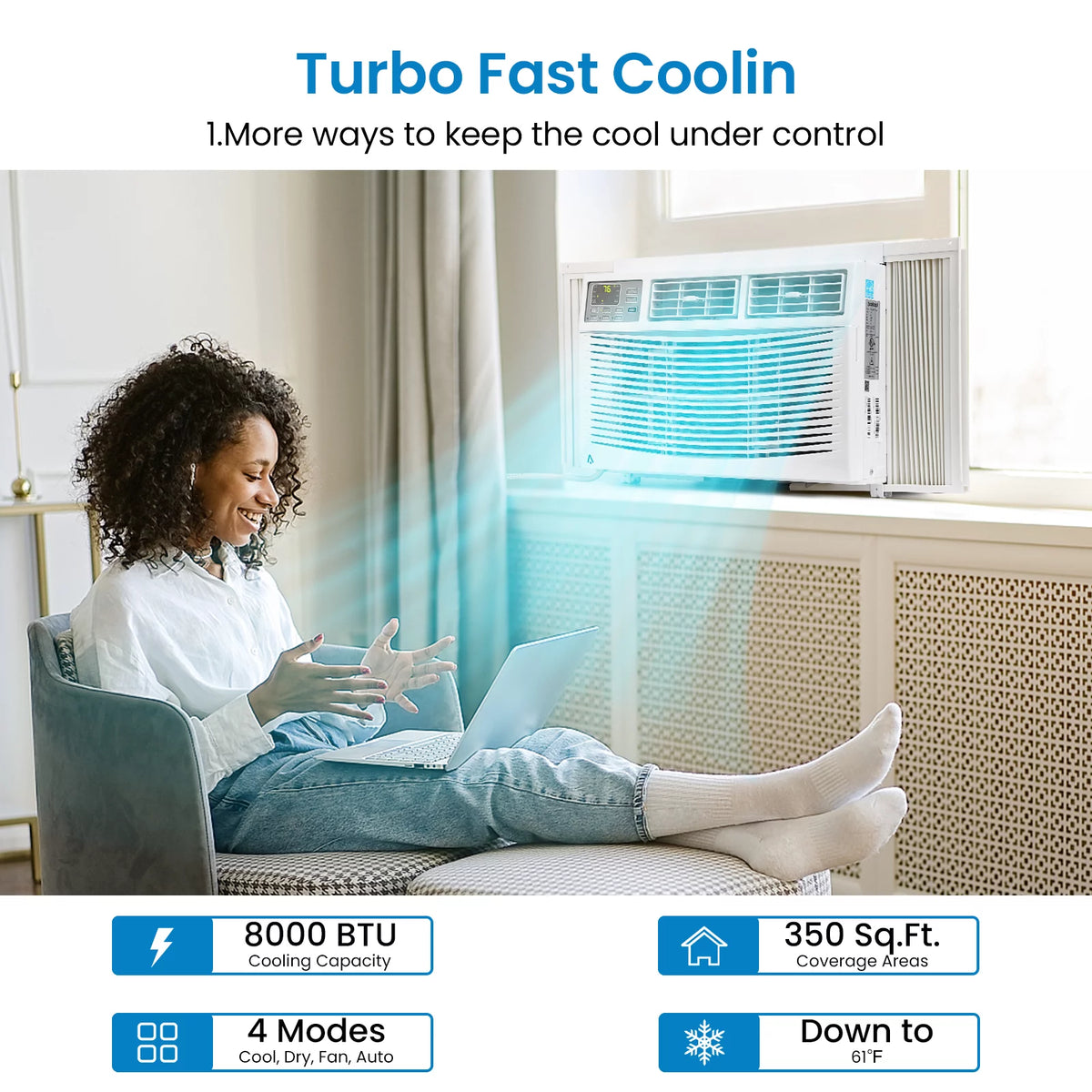 8,000 BTU Window-Mounted Air Conditioner with Remote/App Control V2525