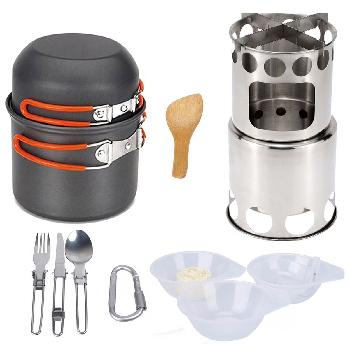 Outdoor Cooking Utensils Set with Camping Stove Lightweight Aluminum Pot and Stainless Steel Cutlery I531