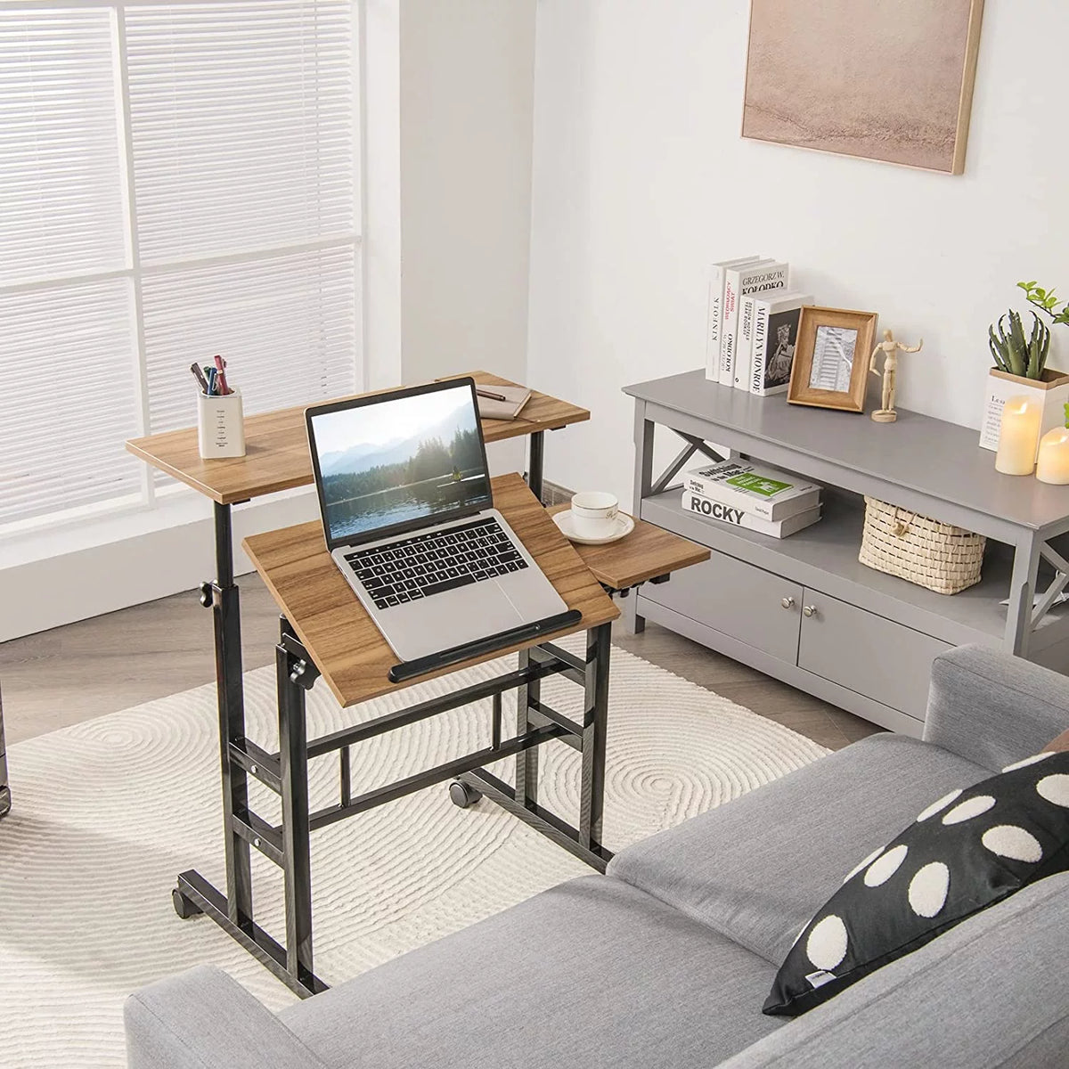 Mobile Standing Desk with Tilting Tabletop & Wheels L91923