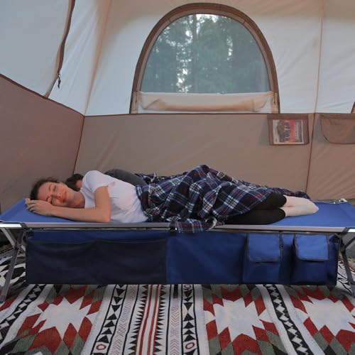 Folding Portable Camping Cot with Carry Bag and Side Storage Organizer L42972