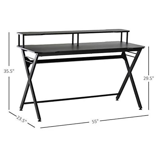 55 Inch Black Gaming Desk with Monitor Stand T365
