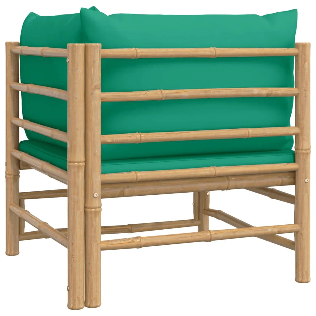 Bamboo Patio Corner Sofa with Green Cushions X849