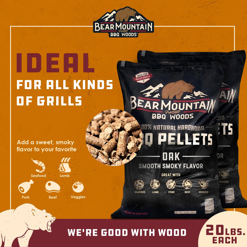All Natural Hardwood Oak BBQ Smoker Pellets, 20 lbs (2 Pack) U247031