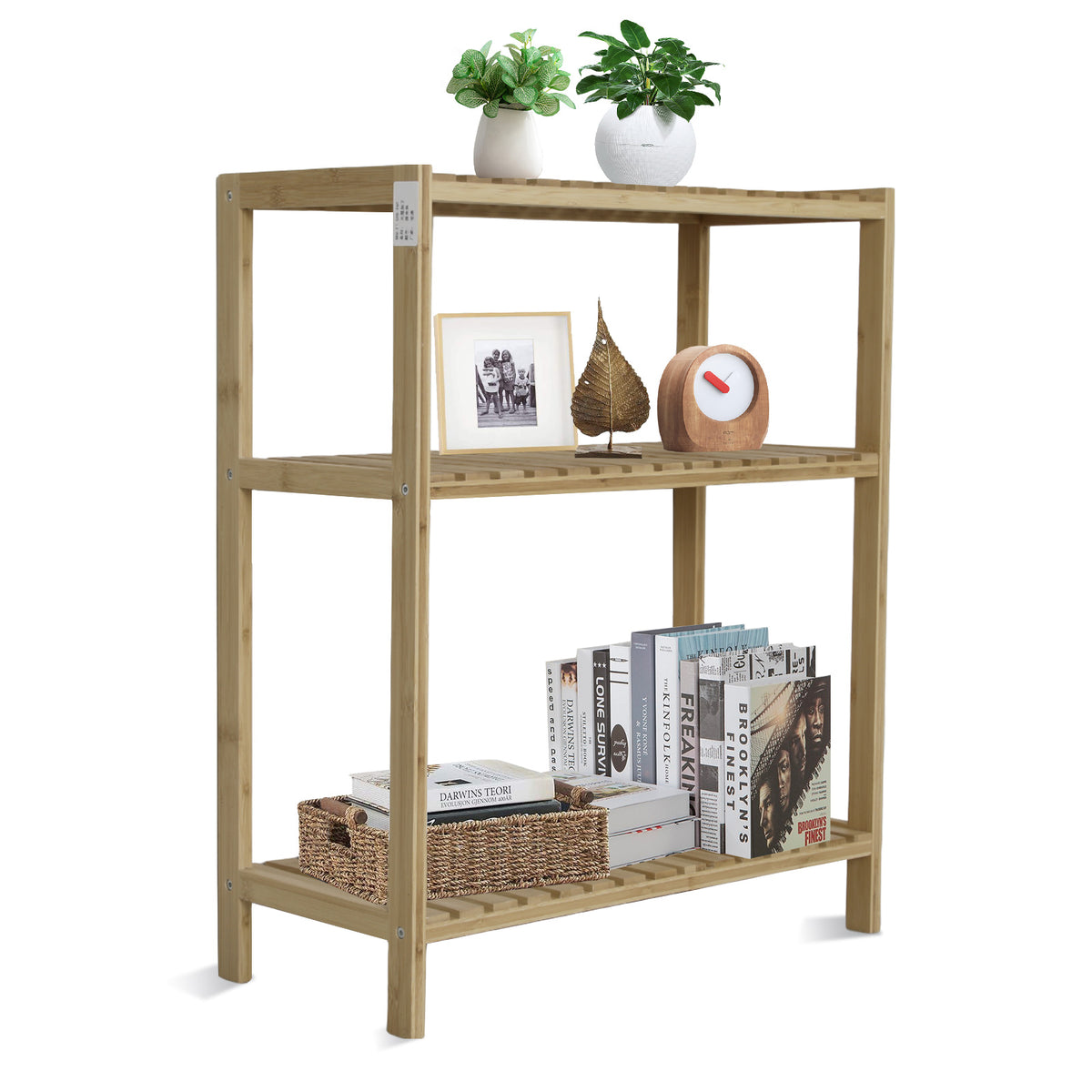 Bamboo Storage Shelf with Display Rack, 23"x10"x27" Natural R348111