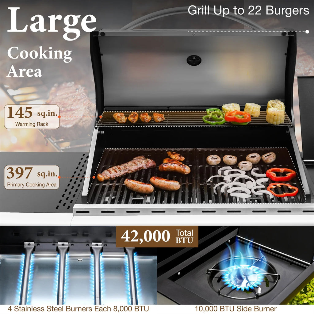 4 Burner Propane Gas Grill with Side Burner Stainless Steel A107521