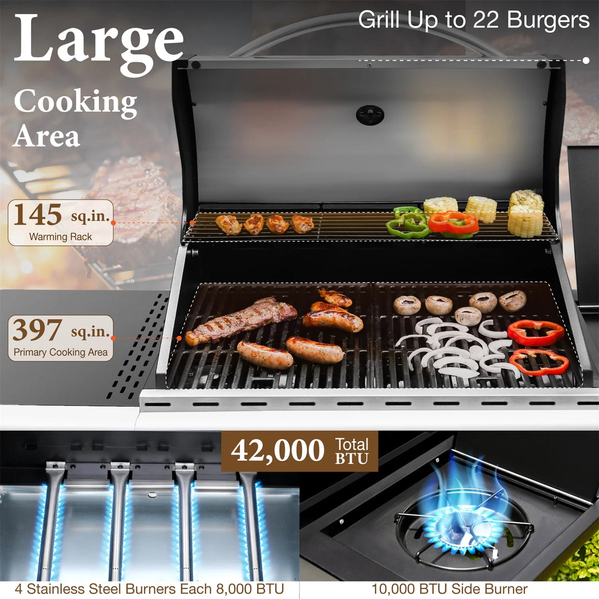 4 Burner Propane Gas Grill with Side Burner Stainless Steel A107521