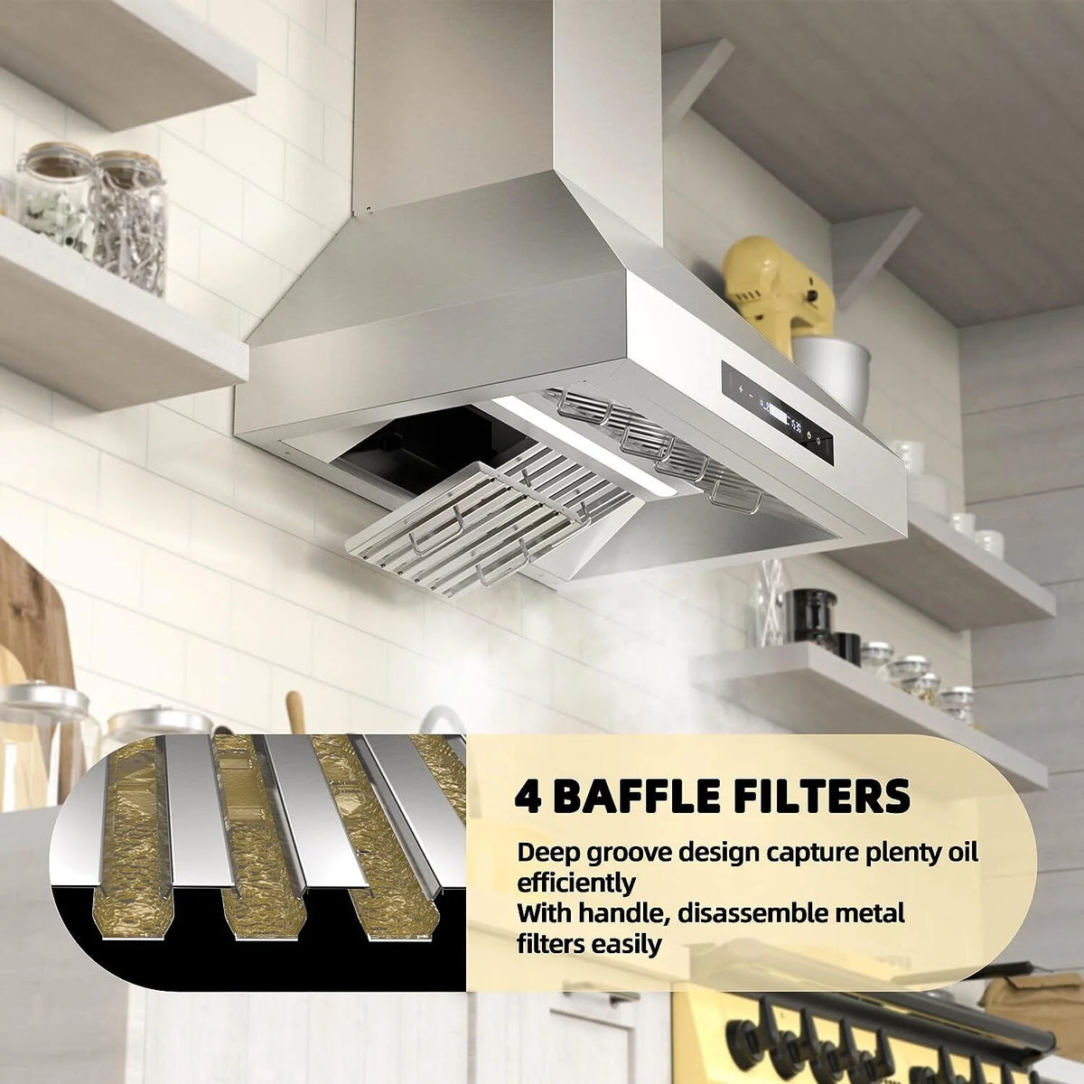 30 inch Wall Mount Range Hood Stainless Steel 900CFM 3-speeds S5146