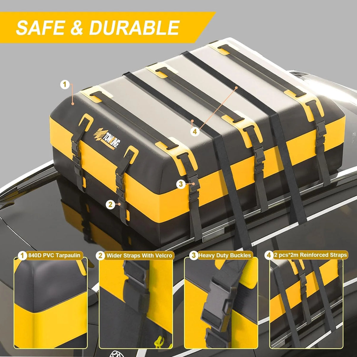 Yellow Waterproof Car Rooftop Cargo Carrier O85235