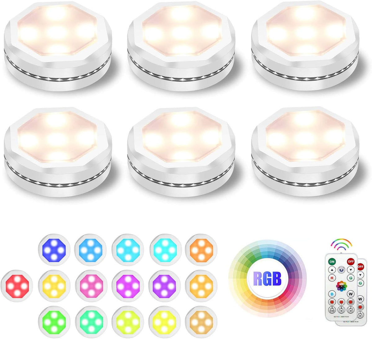6 Packs Battery Operated Color Changing Dimmable Under Cabinet Light Z41831